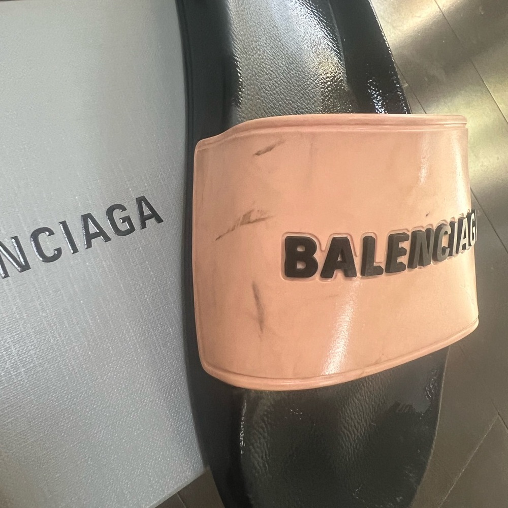 Balenciaga Black and Peach Slides